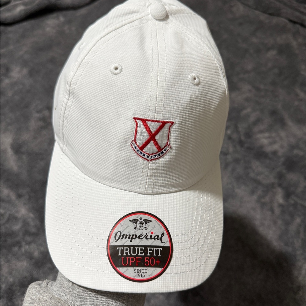 Imperial White Baseball Cap with Red Logo